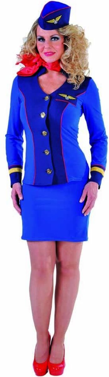 Stewardess Kostuum | Blauw Als De Lucht Stewardess | Vrouw | XXL | Carnaval kostuum | Verkleedkleding